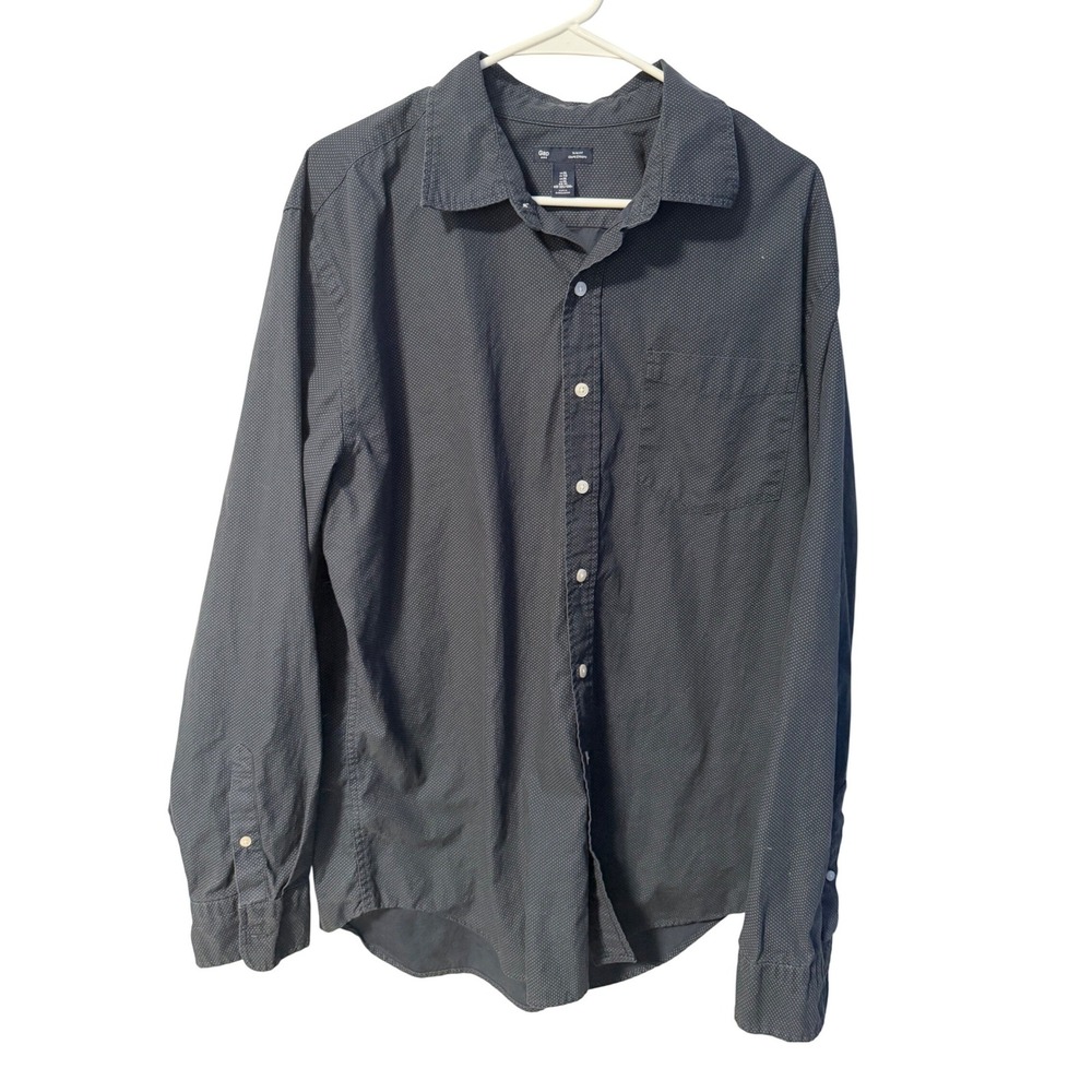 Gap Button Down Shirt Mens XL‎ Navy Blue Slim Fit Micro Dot